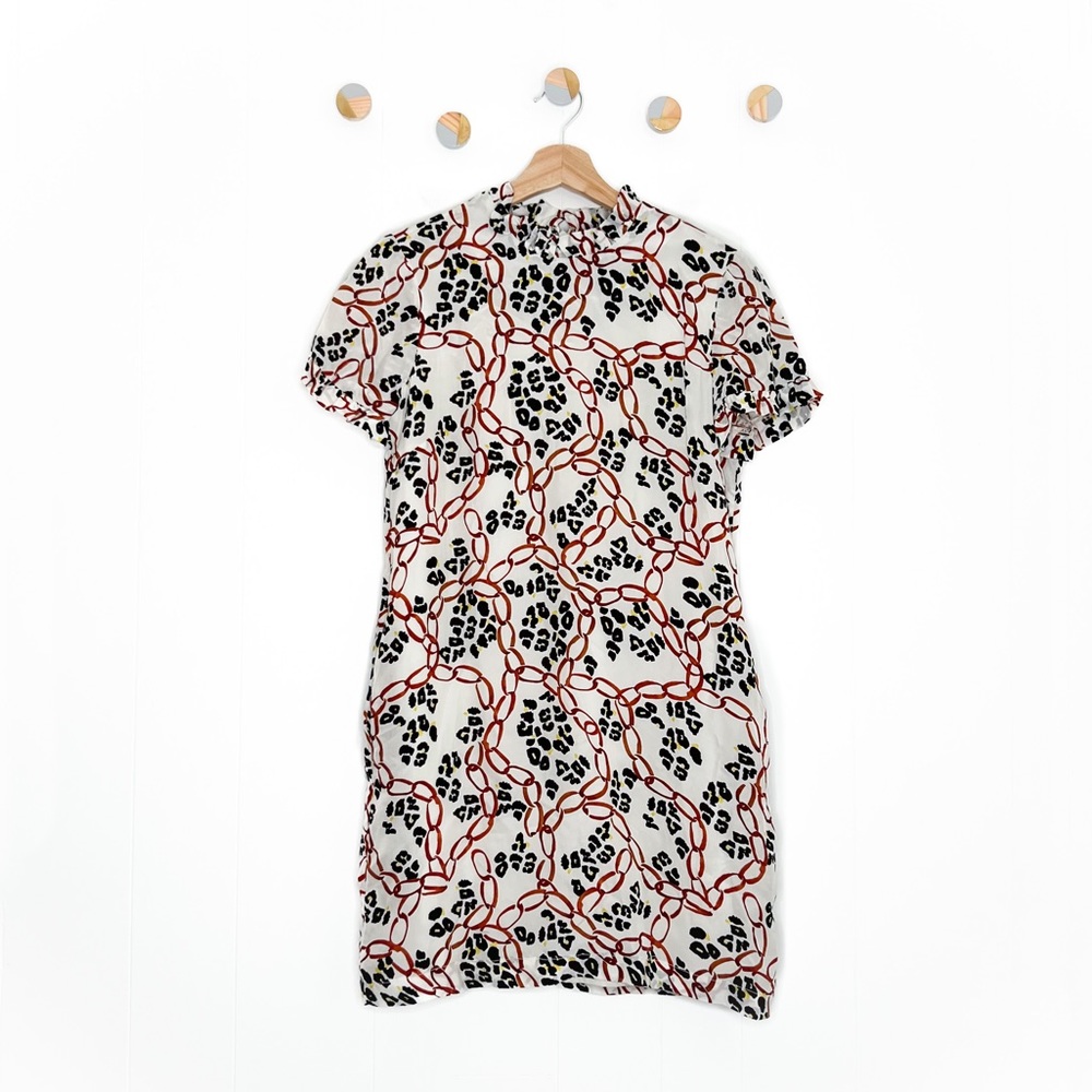 Corey Lynn Calter Clara Shift Dress Animal Print Chain Leopard Ruffle